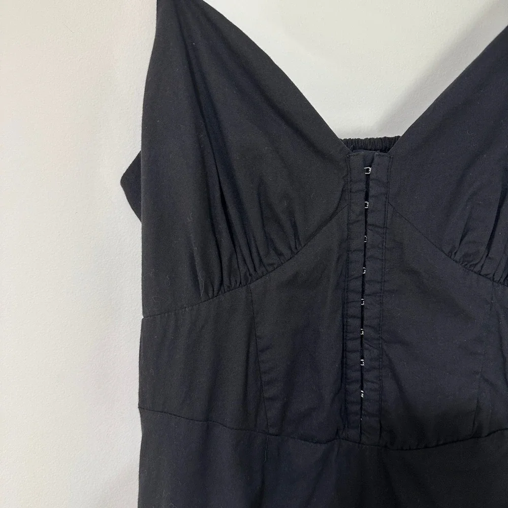 Japna Women Black Cotton Hook Eye Corset Midi Dress Goth Y2K L‎